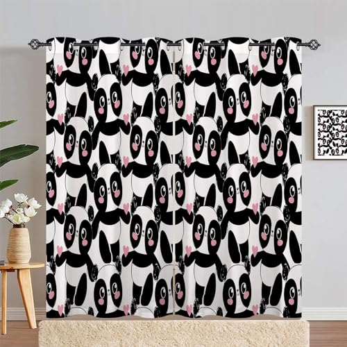 ANHOPE Panda Curtains Eyelet 80% Blackout Room Darkening Curtains Cartoon Animal Panda Love Heart Print Pattern Light Blocking Window Drapes for Kids Bedroom Living Room 55 x 72 Inch Drop 2 Panels