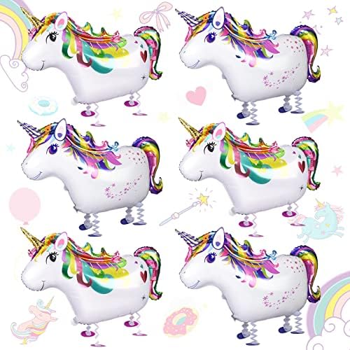 Zomiboo 6 Pcs Inflatable Unicorn Balloons Rainbow Standing Unicor...