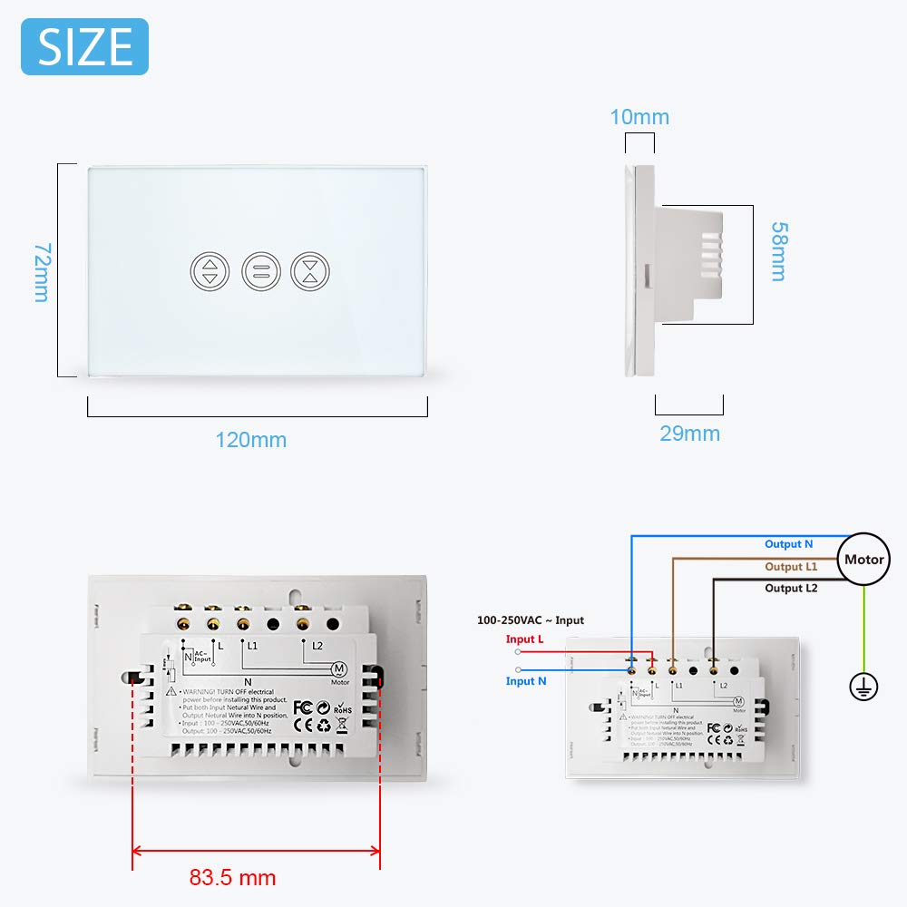 Interruttore Tapparelle WiFi,Interruttore WiFi WiFi Tenda Interruttore TOUCH PANNELLO TELECOMANDO TETTORE TETTO CONTROLLO VOCE(2)