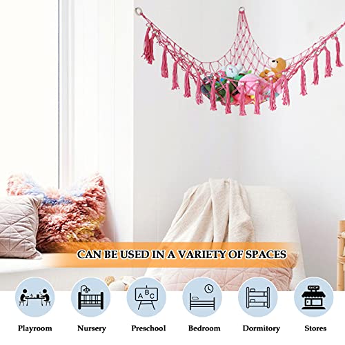 Stuffed Animal Net Or Hammock With Led Light,Hanging Corner Net For Stuffed Animals Storage, Stuffed Animal Hammock Holder With Hooks For Hanging, Toy Organizer For Bedroom Nursery Crib Kindergarten #TOP4