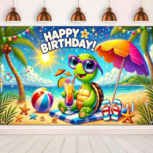 Fondo de cumpleaños BlissYard con diseño de tortuga de mar miniatura 5