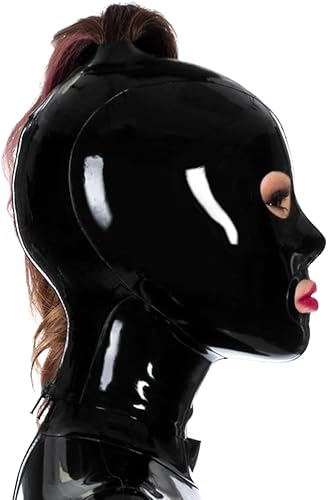 Miniatura 3 de Yilen Máscara de látex con capucha de goma, máscara de cara completa con ojos abiertos con una cola de caballo con agujeros, máscara de látex