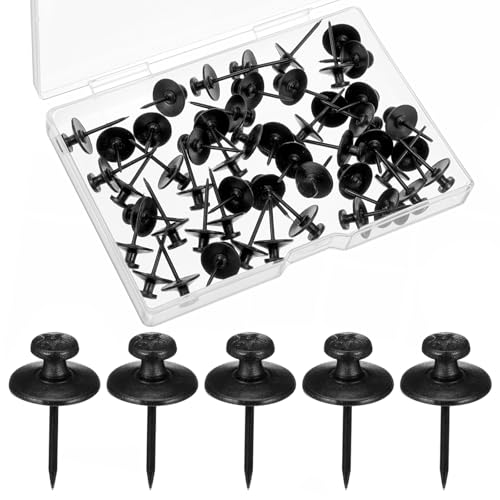 Image of 50Pcs Renter Friendly Double Headed Push Pins, Black Picture Hangers & Wall Hooks, Thumbtacks for Small Picture Frames, Home & Office Decor Hanging Nails, Ideal for Renter Friendly Decor