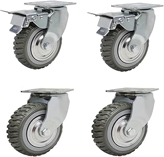 8" Heavy Duty Caster Wheels Set of 4 Premium Rubber No Noise Casters Wheels Lockable Bearing Plate Caster with Brakes 360 Degree Plate Swivel Castors Wheel for Furniture&Workbench Cart