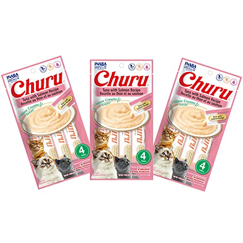 Image of INABA Churu Tuna with Salmon Recipe Lickable Puree Natural Cat Treats 12 Tubes