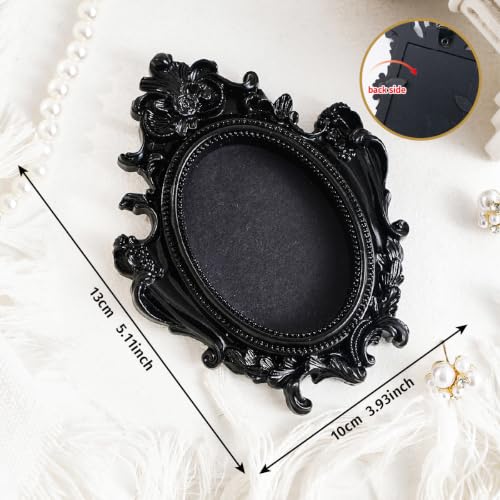 Image of Vintage Decorative Mini Picture Frames Set, Black with Gold Accents, 3 Pack Antique Style Resin Photo Frames for Wall Display, DIY Jewelry, Photography (Black)