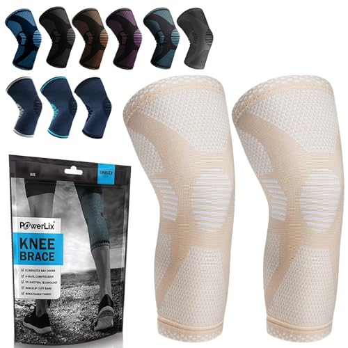Image of POWERLIX Knee Compression Sleeve (Pair) - Best Knee Brace for Knee Pain for Men & Women - Knee Support for Running, Basketball, Volleyball, Weightlifting, Gym, Workout, Sports