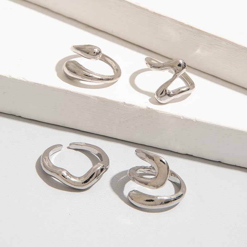 Image of Shining Diva Fashion Stylish Trendy Finger Rings Set for Women & Girls | Chunky Minimal Statement Ring Combos Modern Elegant Jewellery Collection