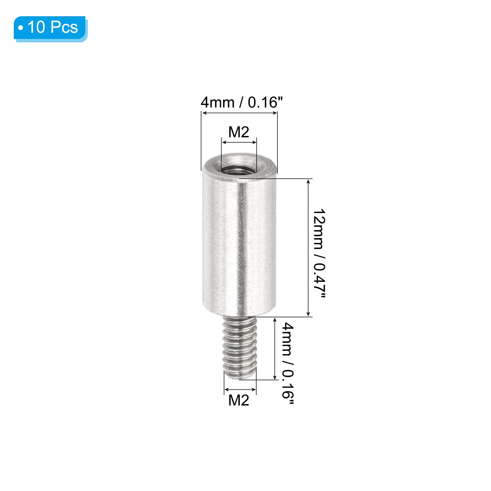 PATIKIL 10 Pcs M2x12+4mm Stainless Steel Standoff Extension Posts Screws,Metric Male Female Thread Adapters Spacer for PCB,Quadcopter Drone,Computer & Circuit Board Assortment Kit - Image 2