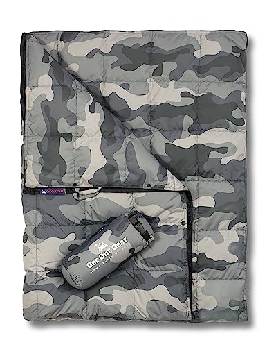 Get Out Gear Daunen-Campingdecke, bauschig, verstaubar, leicht & warm, perfekt für Outdoor, Reisen, Stadion, Festivals, Strand, Hängematte, 650 Füllkraft, wasserabweisend, Rucksackreisen
