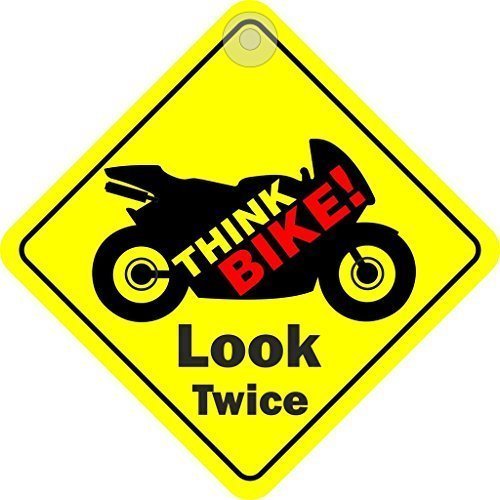 Image of Castle Promotions 'Think Bike! Look Twice' Window Sign Hanging Swinging Diamond Sign