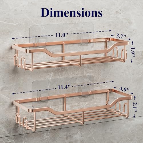 Image of Kitsure Shower Caddy Large - Adhesive Shower Organizer, Stainless Steel Shelf for Inside Shower, No Drill Bathroom Organizers and Storage, Home Decor Accessories, 2 Pack, Rose Gold