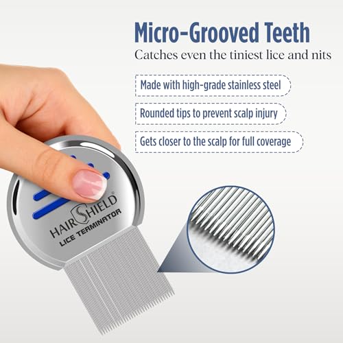 Image of Hairshield Lice Terminator Combo | #1 Anti Lice 1 Wash 30ml Solution with Plastic Comb Pack + 1 Original Stainless Steel Micro-Grooved Teeth Comb | Safe for Kids, Men & Women