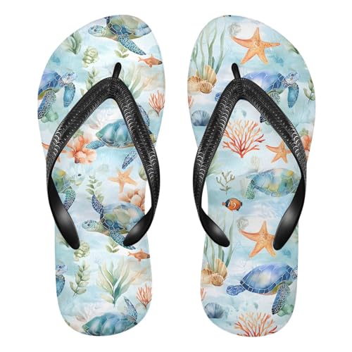ALAZA Watercolor Turtle Watercolor Flip Flops for Women Fashion Beach Slippers Comfort Mens Flip Flops Non-Slip Rubber Shower Slippers Sandal for Hotel Travel Sport,XS