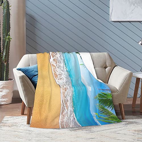 Ocean Sea Beach Palm Leaves Printed Fleece Blanket 80"X60", Super Soft Lightweight Microfiber Throw Blanket For Bed Sofa Travel #TOP6