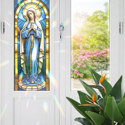 Decorative The Merciful Virgin Mary Stained Glass Window Film, The Merciful Virgin Mary Stained Glass Window Film for Bathroom Door Heat Anti UV R1