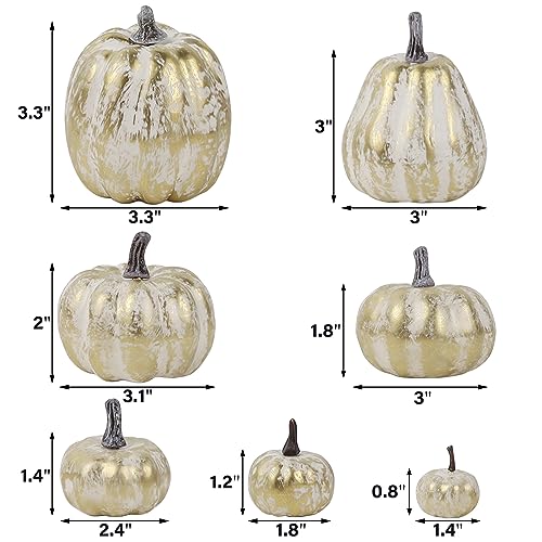 Image of winemana 46 Pcs Artificial Gold Pumpkins Fall Decorations for Home | Foam Material, Assorted Sizes, Halloween Autumn Thanksgiving Decor, For Table Centerpiece Mantle Bowl Wedding Party