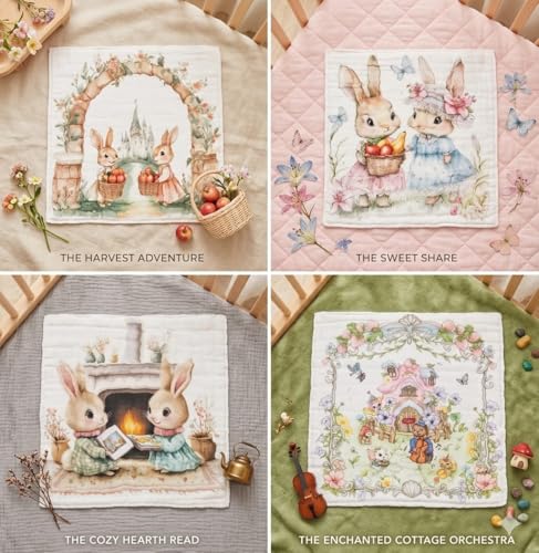 Image of Kassy Pop Baby Muslin Face Towel - Pack of 4 | Ultra Soft Baby Wipes Cum washtowel | 6 Layer Cotton | Reusable Hankies for Infants /Toddlers /Kids | 10 X 10 inches, Bunny Prints