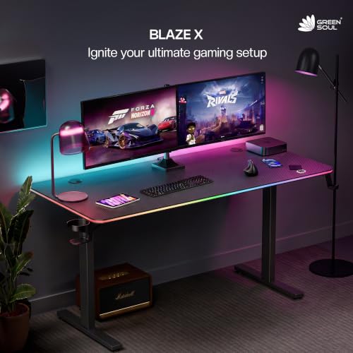 Image of Green Soul Blaze X Smart Gaming Table | 18mm Thick Top | Full Frame RGB | Headphone Hook & Cup Holder | Computer Table, Workstation, Home Office Desk| 1 Year Warranty | (Black,1200 x 600 Top)