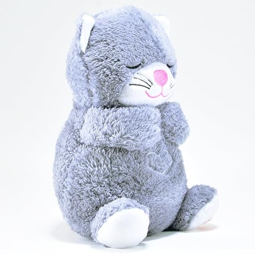 Kögler 45238 - Atmendes Einschlaf-Plüschtier Katze, ca. 26 cm groß, mit Atembewegungen und Leuchtfunktion auf Knopfdruck, mit Einschlafmusik für Babys und Kinder, batteriebetrieben
