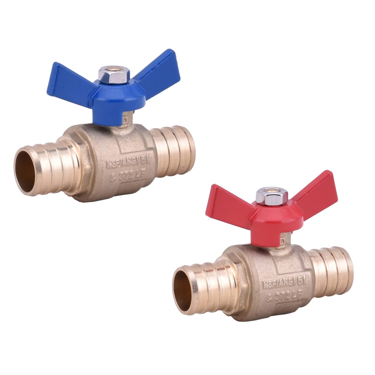 Full Port Water Stop Shut Off, 3/4'' PEX Brass Ball Valve, 1/4-Turn Handle, Lead Free Brass, PEX Barb Water Valve with UPC Certified（2-pack）