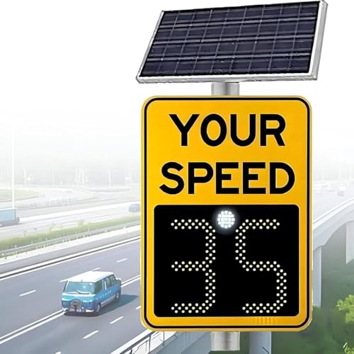 Señal de visualización de velocidad de radar, señal de límite de velocidad LED alimentada por energía solar, detección de 0 a 300 m, dispositivo de seguridad vial, incluye accesorios, 61 x 89 cm