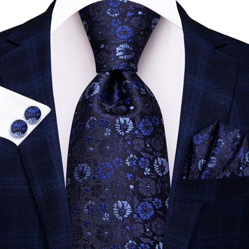 Image of Dubulle Mens Tie and Lapel Pin Paisley Striped Floral Necktie for Men Pocket Square Cufflinks 4PCS Set Wedding Party