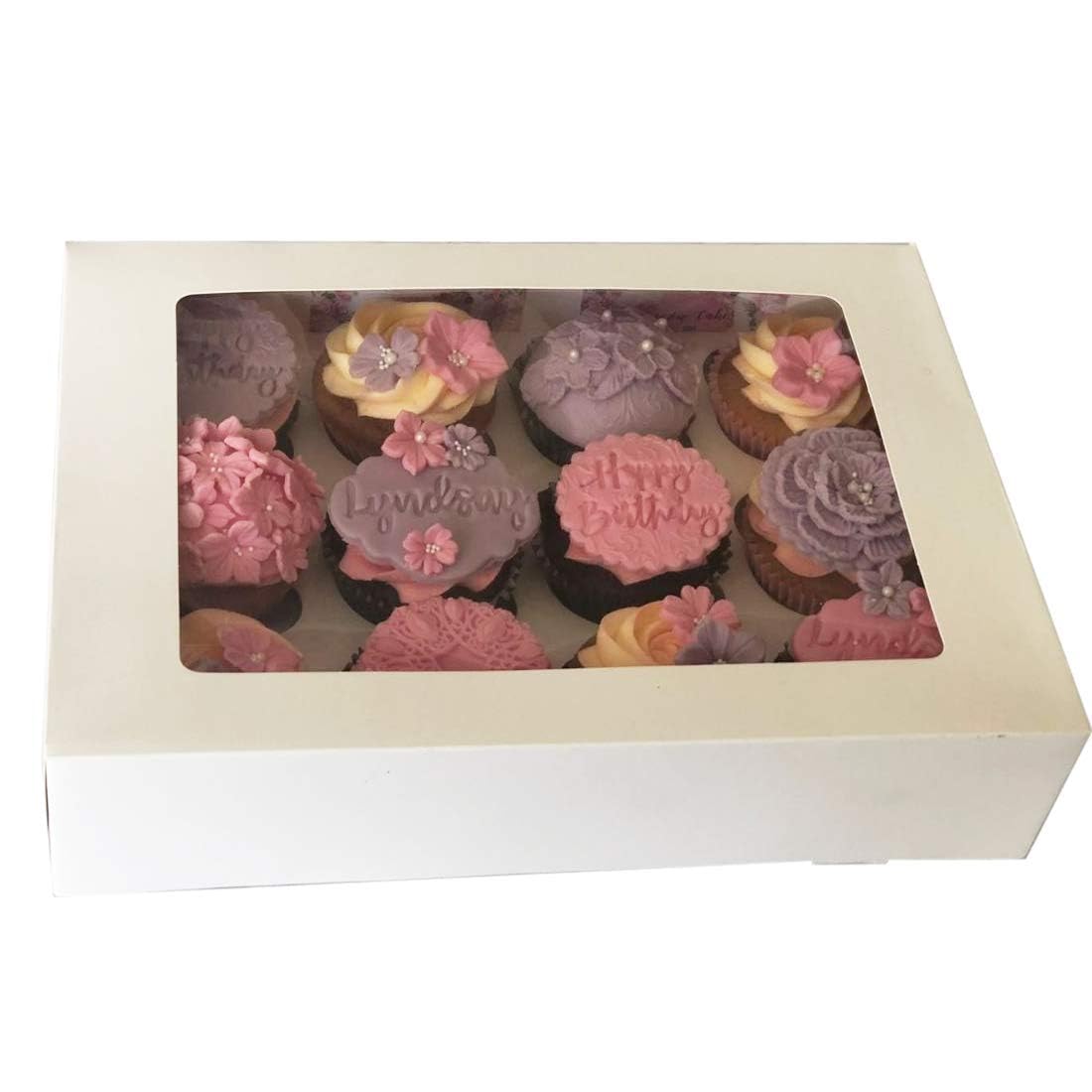 MASS DYNAMIC 12 Hole Cupcake Boxes with Window Pack of 10 β White Food-Safe