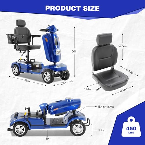Image of Heavy Duty Mobility Scooter for Adults & Seniors, 500W Motor, 20 /30 Miles Long Range, 450 LBS Capacity, Removable Lithium Battery, 10 inch All-Terrain Tires, with Windshield & Suspension