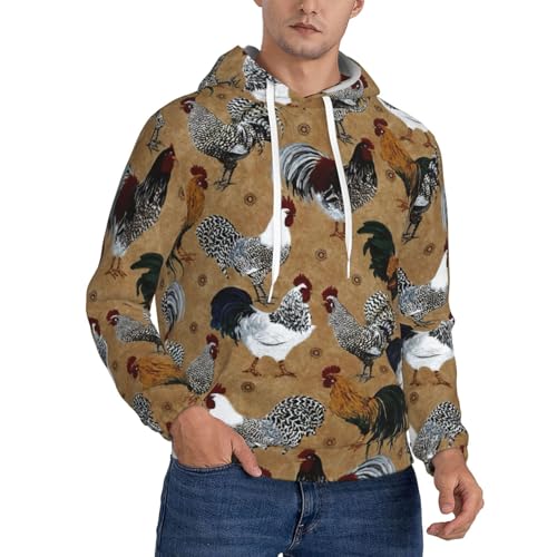 Sweat à capuche imprimé coq pull polaire chaud homme