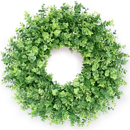 Image of 26 inch Large Artificial Eucalyptus Wreath, for Front Door Decor(Green) | Faux Large Greenery, UV-resistant, for Porch /Window /Wall /Farmhouse /Home /Outdoor /Spring /Summer /All Seasons Decor