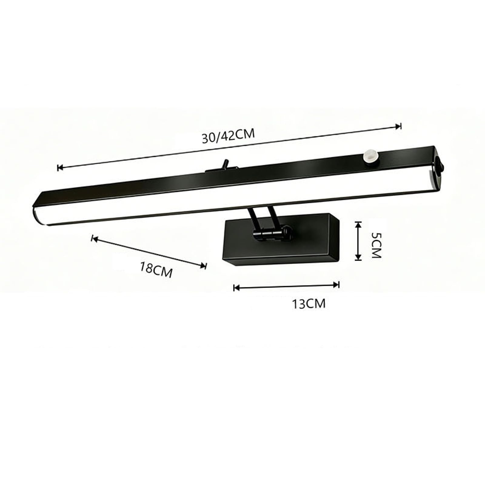 Espejo Baño LED Apliques de Pared con Interruptor Lámpara de Pared con Sensor de Movimiento Iluminación de Pared USB Recargable para Maquillaje Baño Dormitorios (Negro-Luz Cálida,42cm)