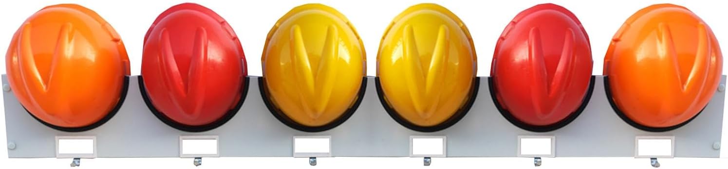 Galvanized Steel Hard Hat Rack with Hook & Label Design - Wall-Mounted Helmet Organizer with Rubber Strip for Construction Sites, Roads, Electricity, and Retail Stores