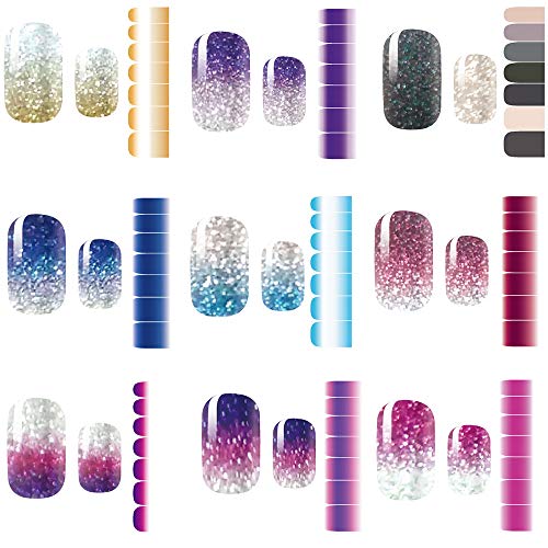 Macute Colorful Nail Polish Strips 9 Sheets Full Wraps Pure Color Shine Adhesive Nail Art Stickers Nail Art Tips Decal False Nail Design Manicure Designs for Women Girls Fingernails Decorations