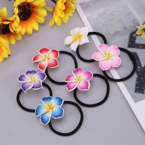 Leorx 12Pcs Plumeria Hair Ties Colorful Soft Ceramic Flower Hair Rope Hawaiian Hair Accessories #TOP2