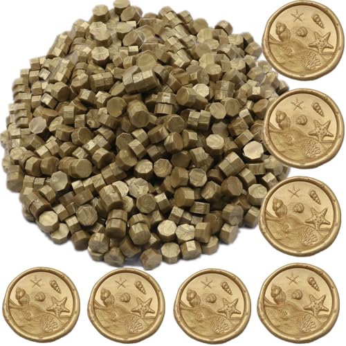 Wax Seal Beads Light Gold, 400Pcs Sealing Wax Beads, Octagon Wax Sealing Beads, Bronze Gold Sealing Wax Beads Set for Wax Seal Stamp, Gift Wrapping, Letter Sealing (Light Gold)