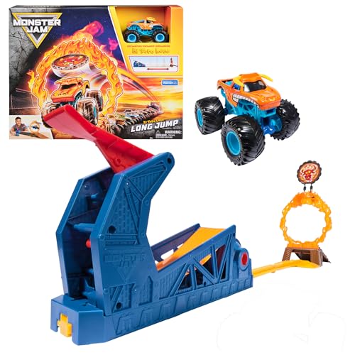 Monster Jam El Toro Loco Edición Exclusiva Camión fundido a presión, lanzador de rampa, anillo de llama y coches aplastados, juguete de acrobacias para niños