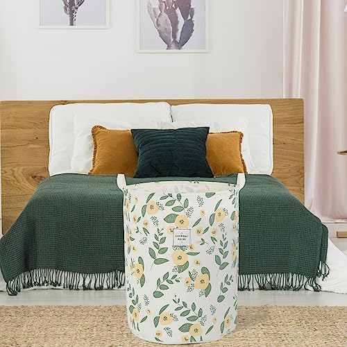 Image of Large Foldable Laundry Basket Organizer Holder portable tall collapsible laundry hamper nusery Storage Basket Bin with Handles Closure (Waterproof Lining, Floral Green Orange)