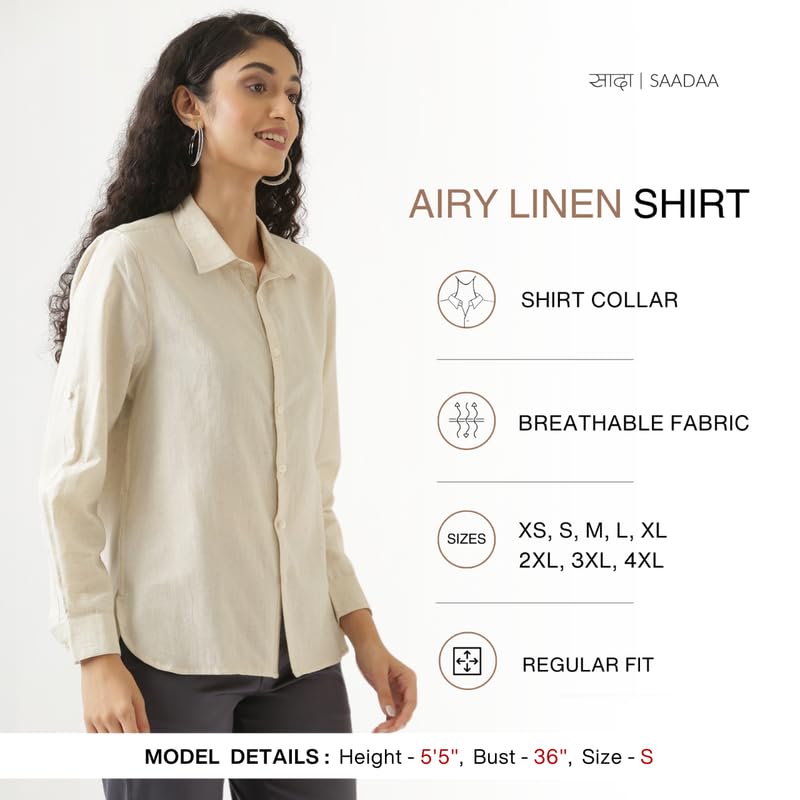 Image of SAADAA Airy Linen Shirt | Solid Regular Fit Casual Shirts Stylish for Women