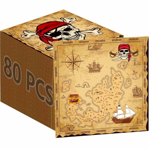 Lot de 80 serviettes en papier motif pirate - 33 x 33 cm - Décorations de fête au trésor -...