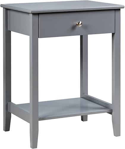 COSTWAY Mesita de noche Mesa de almacenamiento Pantalla de almacenamiento Muebles de dormitorio Estante de cajón al lado de gris