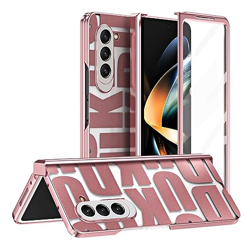 Coque Samsung Z Fold 5 de qualité supérieure avec dos PC transparent et placage rose