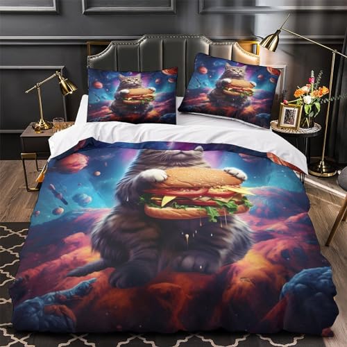 Funda nórdica de gato 3D 220x240 juego de cama juvenil microfibra suave con cremallera 4