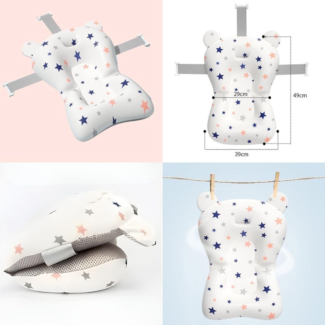 Cojín para Bañera de Bebé Ajustable y Portátil con Malla Antideslizante, Almohada Reductora, Hamaca de Ducha (Blanco)
