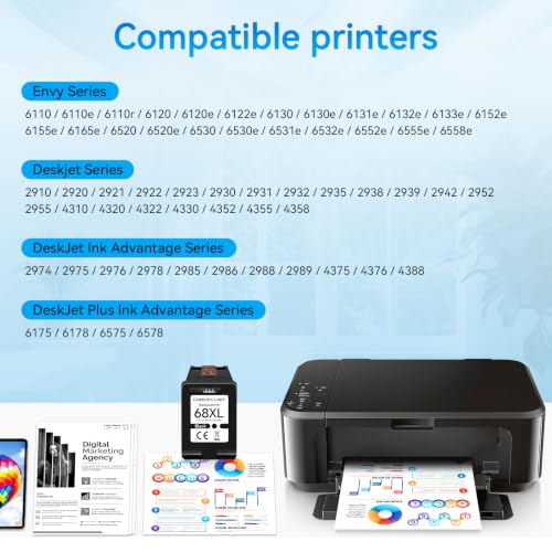 Image of 68XL Black Ink Cartridges Compatible for HP 68 Ink Cartridges High Yield Replacement for HP Ink 68 fit for Envy 6155e 6555e 6100e 6500e 6558e 6152e 6552e 6555e Printer(1 Black)