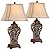 Barnes and Ivy Traditional Table Lamps 32.5" Tall Set of 2 Bronze Brown Carved Leaf Openwork Vase Tan Rectangular Shade Decor for Living Room Bedroom House Bedside Nightstand Home Office