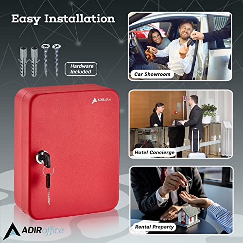 Adiroffice Key Lock Box Cabinet Wall Mount With Keys & 30 Colored Name Tags - Key Safe Organizer For A Mess Free Work Place Such As Car Dealer, Property Manager, Valet Parking & More (30 Keys, Red) #TOP4