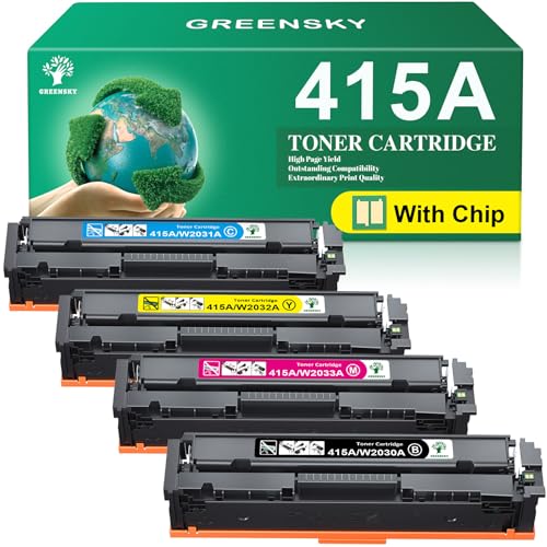 GREENSKY 415A W2030A con Chip Compatible con HP 415A 415X Toner para HP Color Laserjet Pro MFP M479fdw M479fdn M479fnw M479dw M454dw M454dn 415A W2031A W2032A W2033A Negro Cian Amarillo Magenta 4 Pack