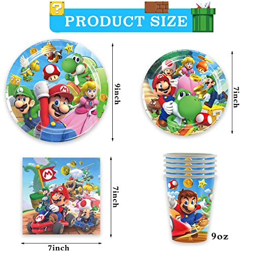 60Pcs Mario Birthday Party Supplies 20 Plates + 20 Napkin+20 Cups For Girls Boys Kids Mario Birthday Party Decorations #TOP1