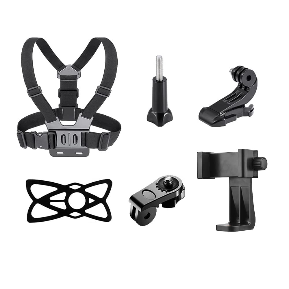Andoer 6-in-1 Chest Strap Holder, Adjustable Chest Strap with Rotating Phone Clip, Replacement for GoPro Hero10 9 8 7 6 5 4 Session 3+ 3 2 1 Fusion Cameras Smartphones